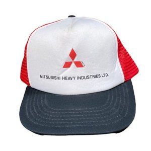Vintage 90s Mitsubishi Heavy Industries Construction Red White  Trucker Hat